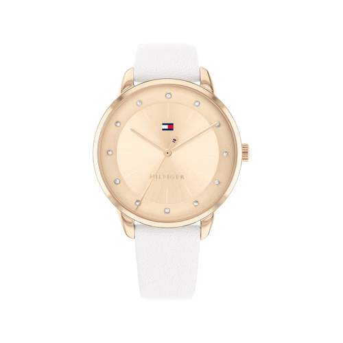 TOMMY HILFIGER Paige women's watch in rose gold-plated steel with white leather strap