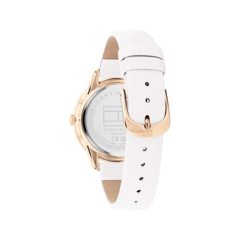 Montre TOMMY HILFIGER Paige femme acier doré rose bracelet cuir blanc - vue 3