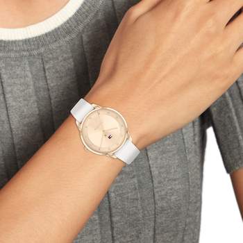 TOMMY HILFIGER Paige dameshorloge van roségoudkleurig staal met witte leren band
