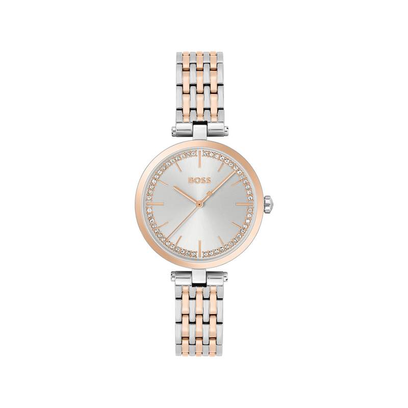 Montre BOSS business femme bracelet acier bicolore rose - vue 1