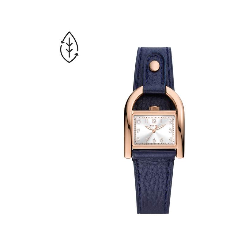 Montre FOSSIL Harwell femme acier doré rose bracelet cuir bleu - vue 1
