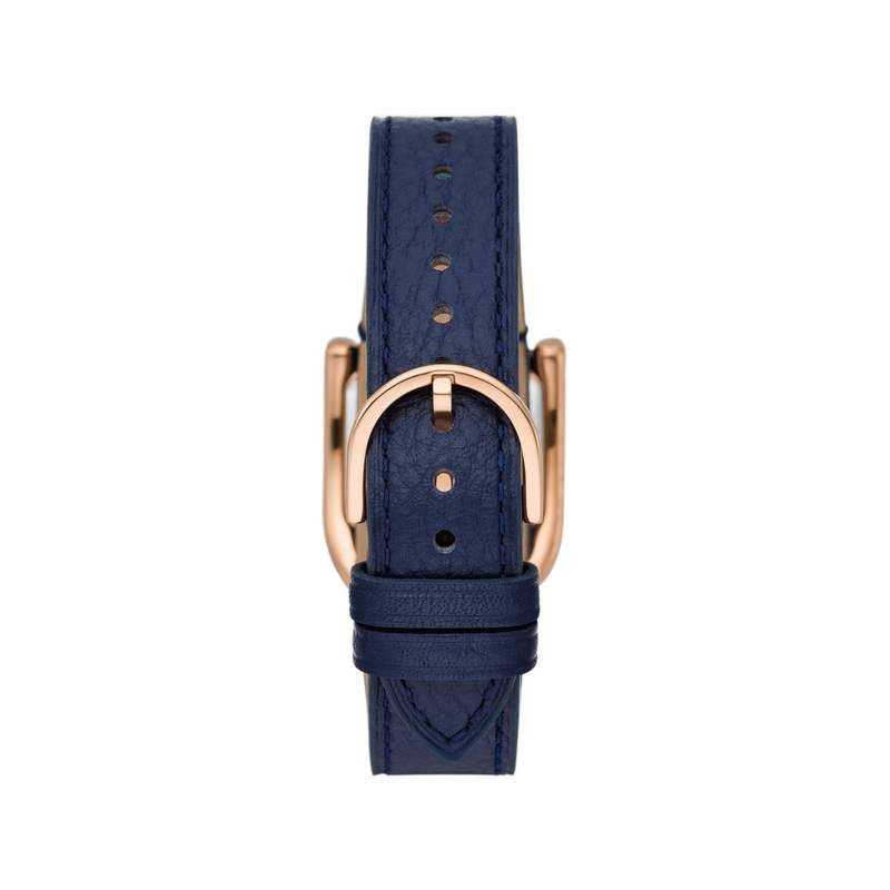 Montre FOSSIL Harwell femme acier doré rose bracelet cuir bleu - vue 3