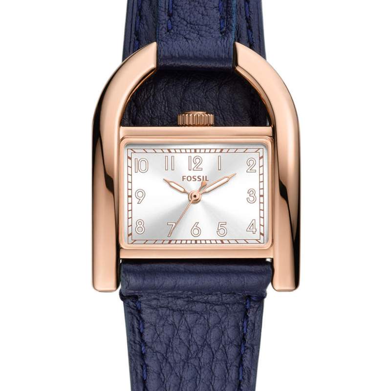 Montre FOSSIL Harwell femme acier doré rose bracelet cuir bleu - vue D1