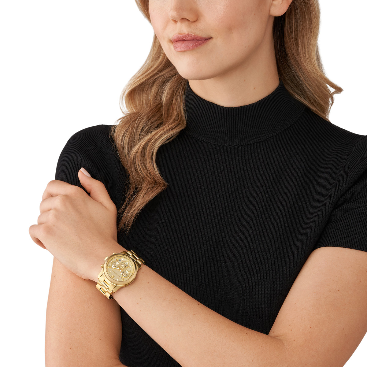 Montre MICHAEL KORS Runway femme bracelet acier inoxydable doré - vue porté 1