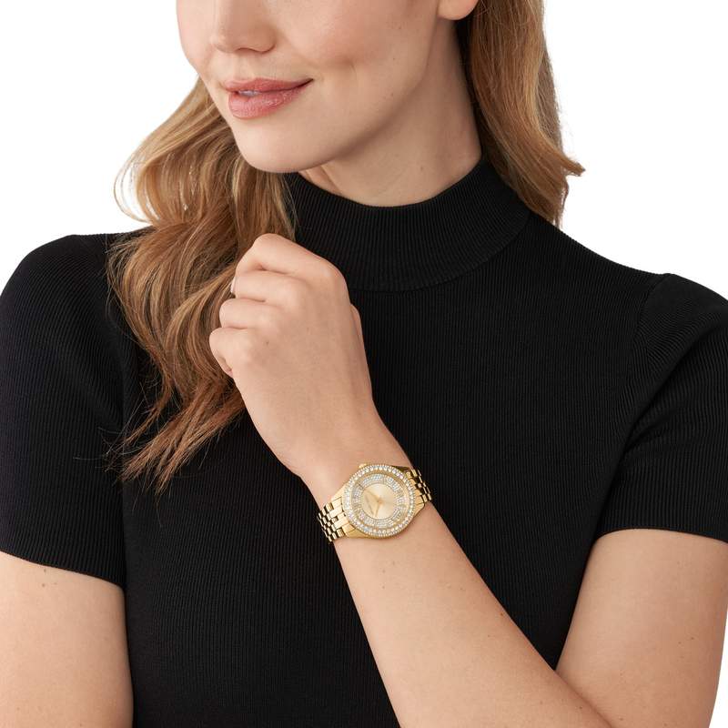 Montre MICHAEL KORS Harlowe femme bracelet acier doré - vue porté 1