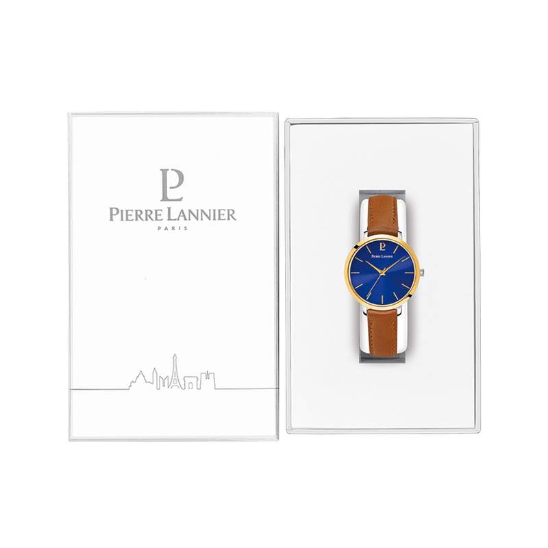 Montre PIERRE LANNIER Chouquette acier femme bracelet cuir brun - vue D1