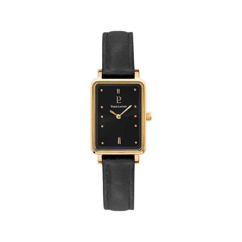 Montre PIERRE LANNIER Ariane acier doré femme bracelet cuir noir - vue 1
