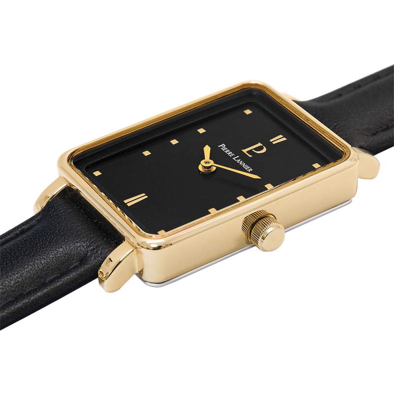 Montre PIERRE LANNIER Ariane acier doré femme bracelet cuir noir - vue 2