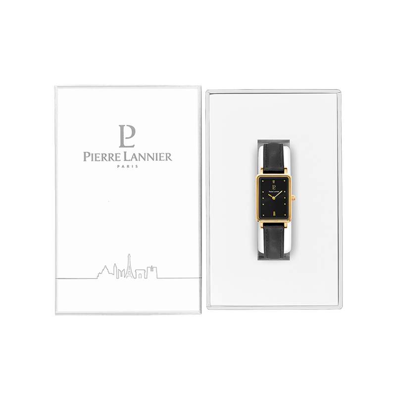 Montre PIERRE LANNIER Ariane acier doré femme bracelet cuir noir - vue D1