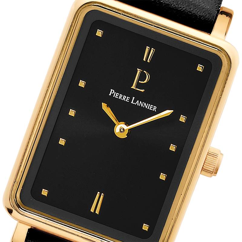 Montre PIERRE LANNIER Ariane acier doré femme bracelet cuir noir - vue D2