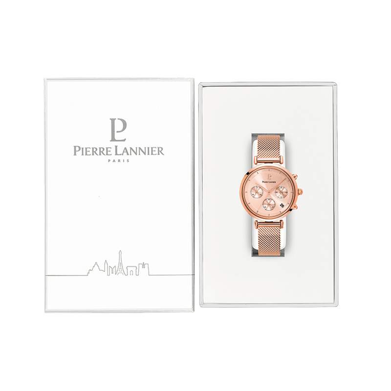 Montre PIERRE LANNIER Lutecia femme bracelet acier doré rose - vue D1