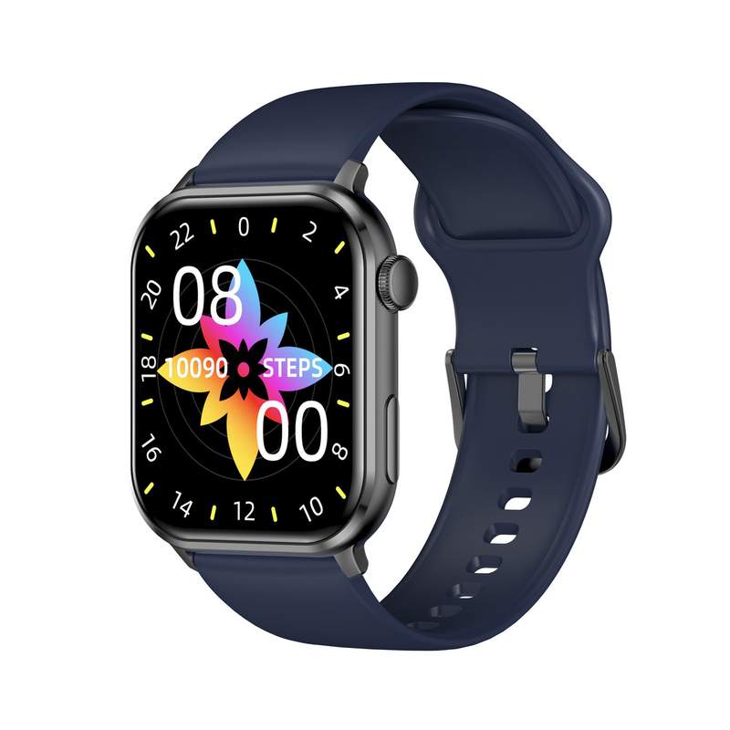 Montre SMARTY 2.0 training mixte connecté métal noir bracelet silicone bleu fonce - vue D1