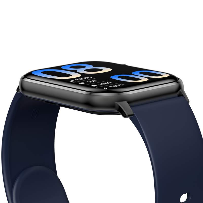 Montre SMARTY 2.0 training mixte connecté métal noir bracelet silicone bleu fonce - vue D2