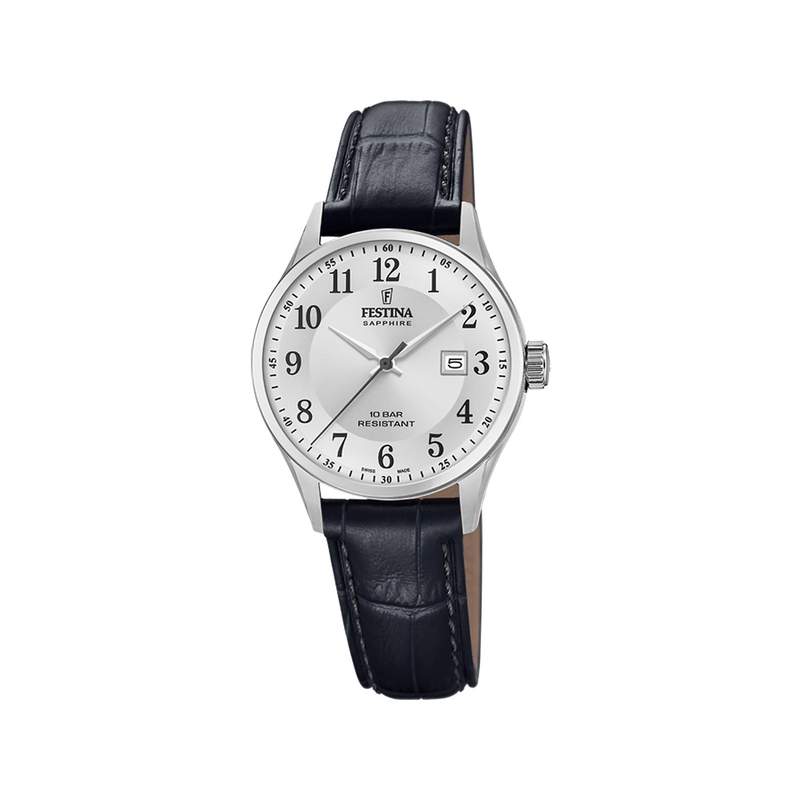 Montre FESTINA swiss made femme acier bracelet cuir noir - vue 1