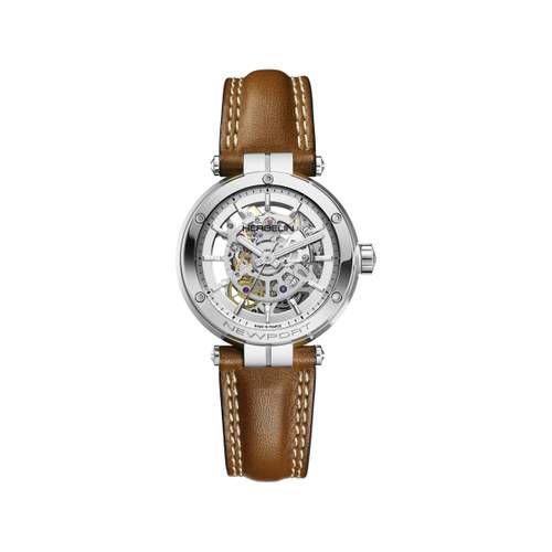 Montre HERBELIN Newport Automatic femme automatique acier bracelet cuir marron