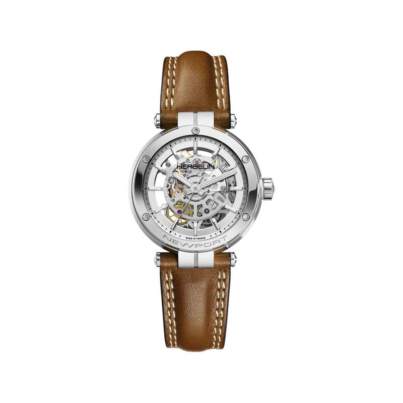 Montre HERBELIN Newport Automatic femme automatique acier bracelet cuir marron - vue 1