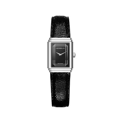 HERBELIN Art Deco ladies' watch with black leather strap