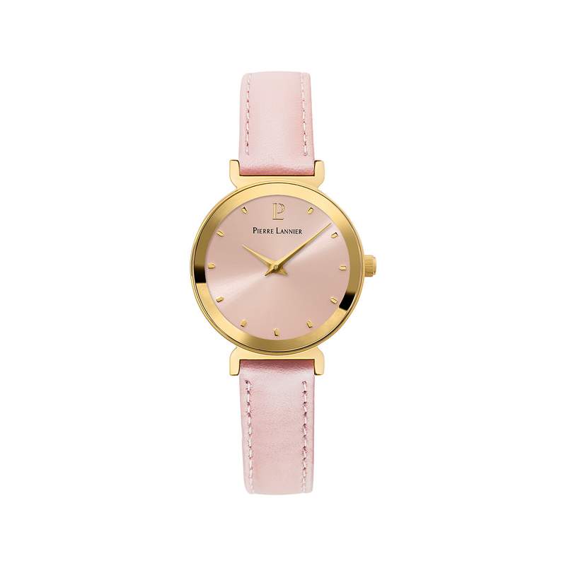 Montre PIERRE LANNIER Ligne Pure femme acier doré bracelet cuir rose pale - vue 1