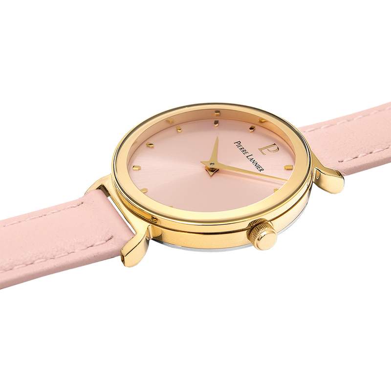 Montre PIERRE LANNIER Ligne Pure femme acier doré bracelet cuir rose pale - vue 2