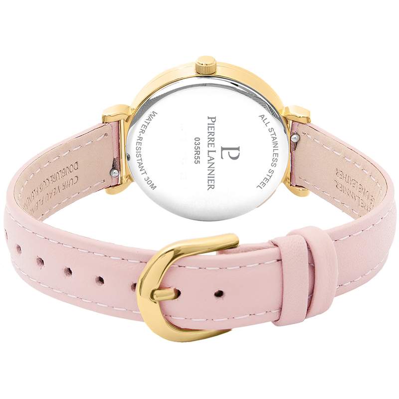 Montre PIERRE LANNIER Ligne Pure femme acier doré bracelet cuir rose pale - vue 3