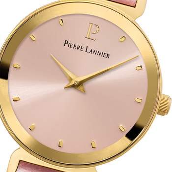 Montre PIERRE LANNIER Ligne Pure femme acier doré bracelet cuir rose pale