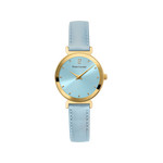 Montre PIERRE LANNIER Ligne Pure femme acier doré jaune bracelet cuir bleu ciel - vue 1