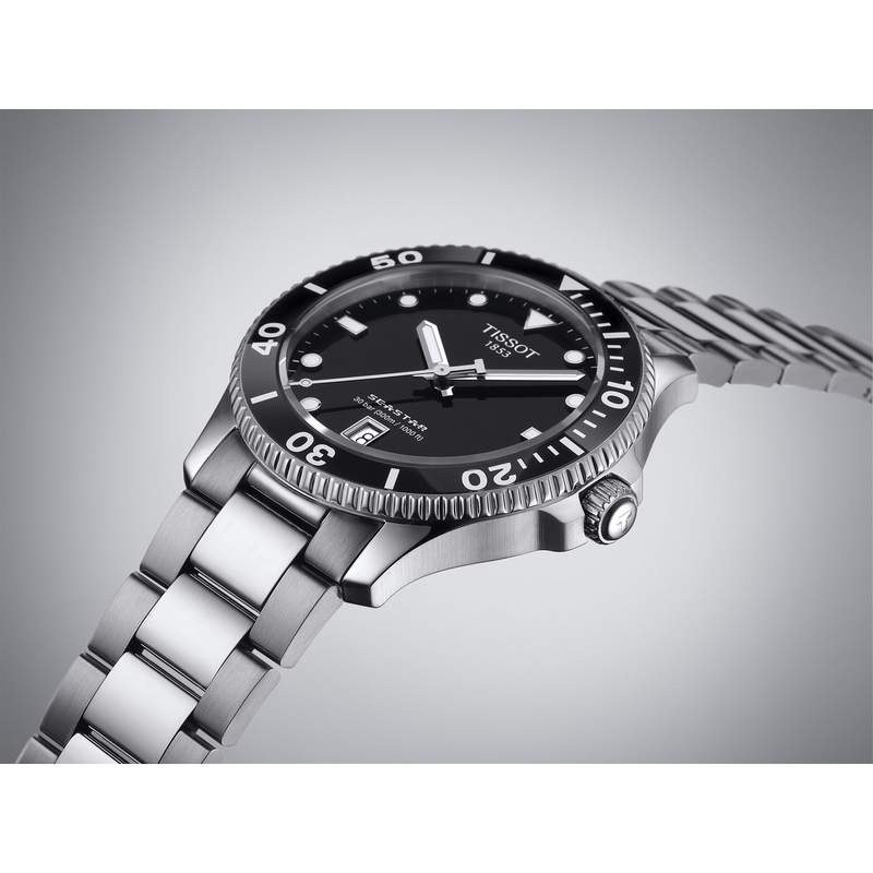Montre TISSOT T-SPORT SEASTAR 1000 mixte cadran noir bracelet acier inoxydable - vue D1