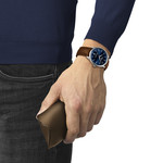 Montre TISSOT t-classic mixte automatique acier bracelet cuir marron - vue porté 1