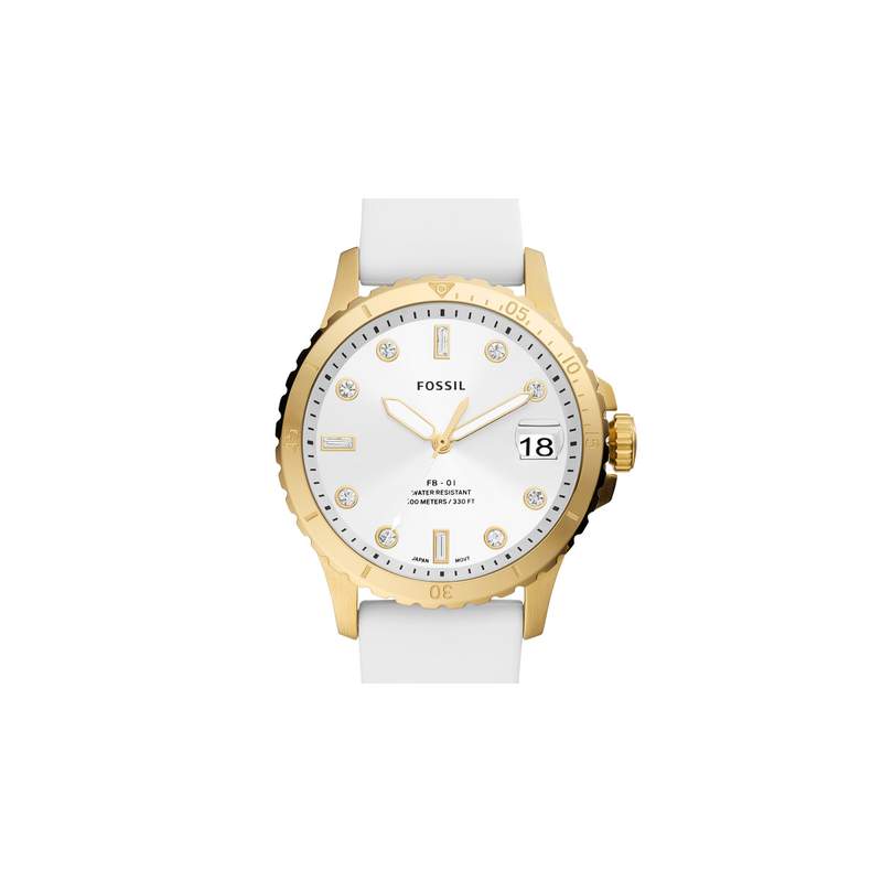 Montre FOSSIL FB-01 femme acier bracelet silicone blanc - vue D2