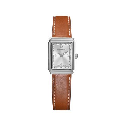 Montre HERBELIN Art Deco femme analogique acier bracelet cuir marron