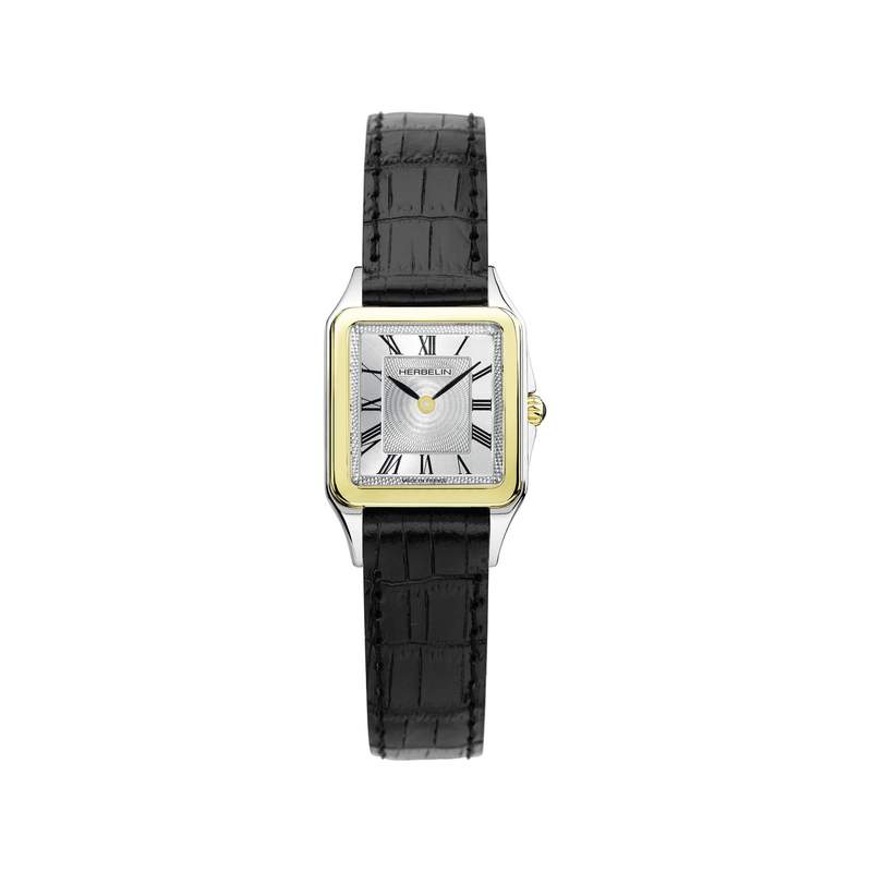 Montre HERBELIN Luna femme analogique acier bicolore bracelet cuir noir - vue 1