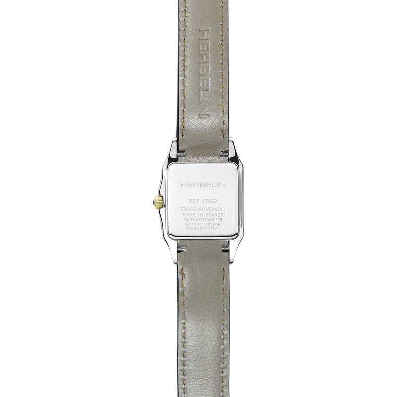 Montre HERBELIN Luna femme analogique acier bicolore bracelet cuir noir - vue 3