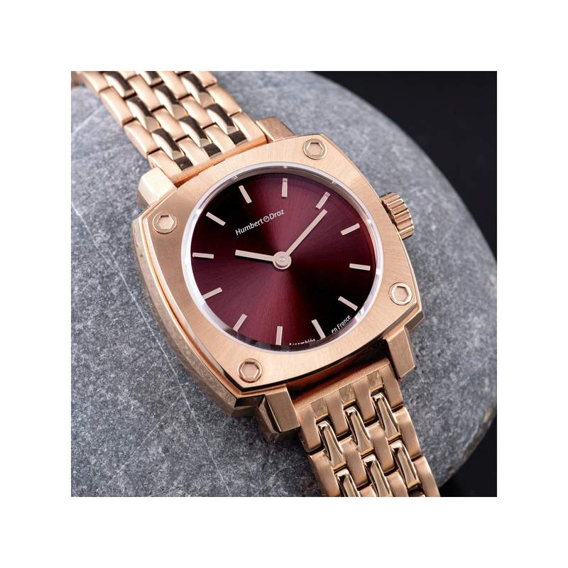Montre HUMBERT-DROZ hd lou femme mecanique, bracelet acier doré jaune - vue 2