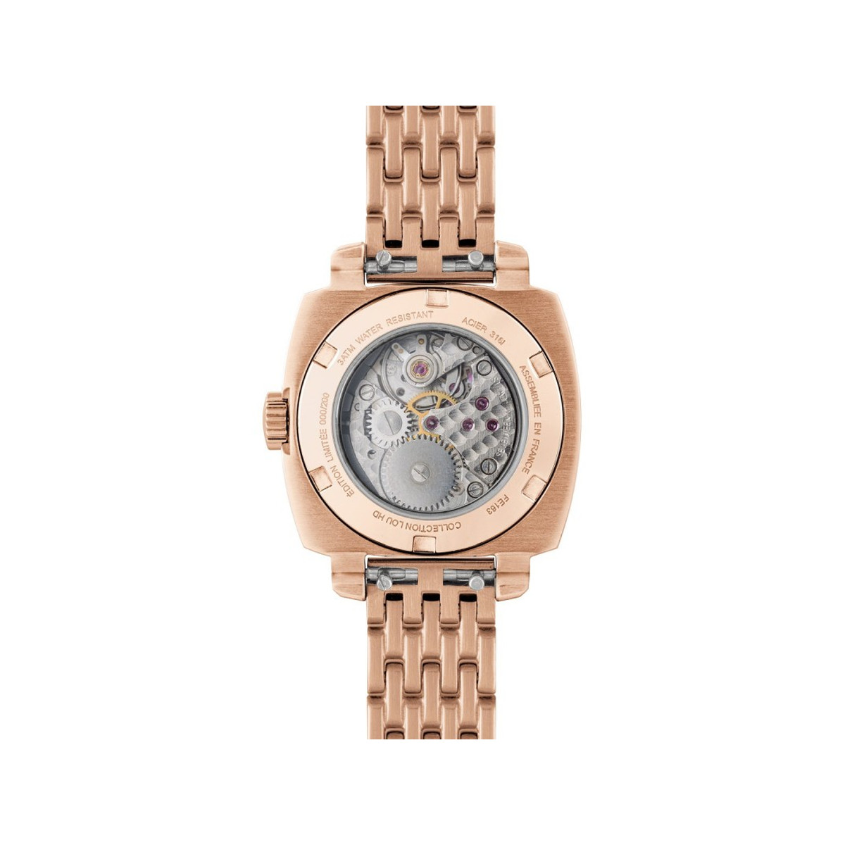 Montre HUMBERT-DROZ hd lou femme mecanique, bracelet acier rose - vue 3