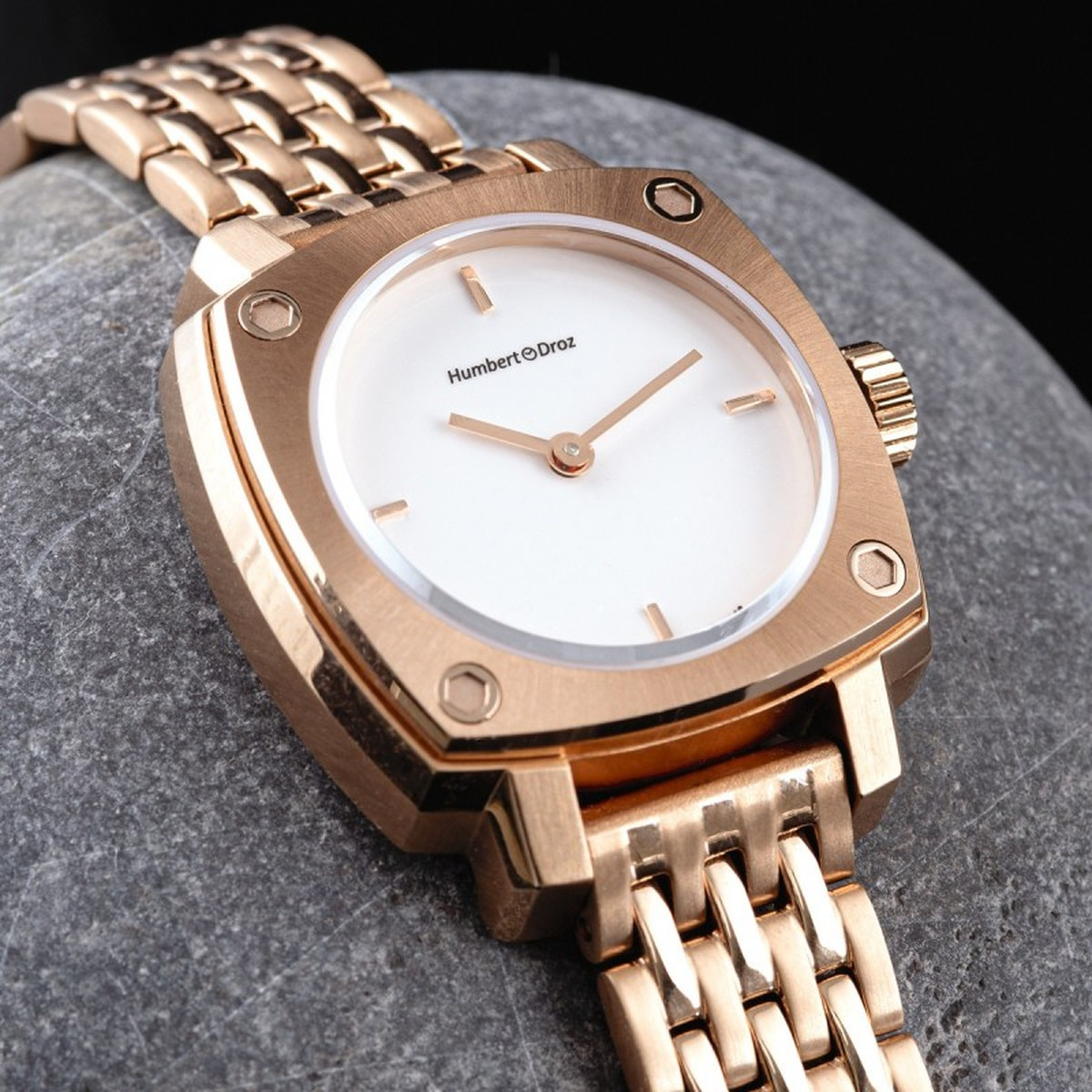 Montre HUMBERT-DROZ hd lou femme mecanique, bracelet acier rose - vue D1