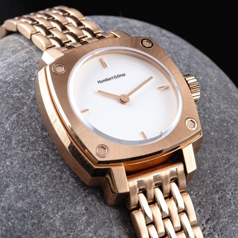 Montre HUMBERT-DROZ hd lou femme mecanique, bracelet acier rose - vue D1