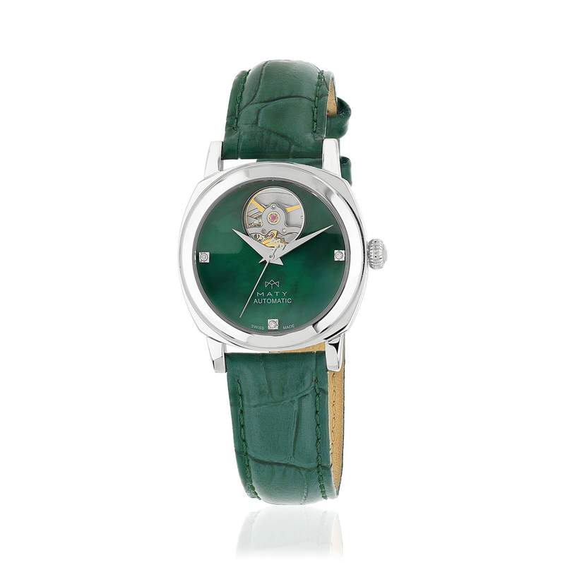 Montre MATY GM automatique cadran vert bracelet cuir vert - vue 1
