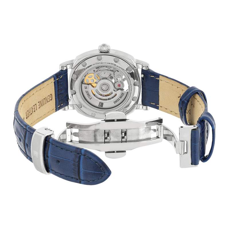 Montre MATY GM automatique cadran bleu bracelet cuir bleu - vue D1