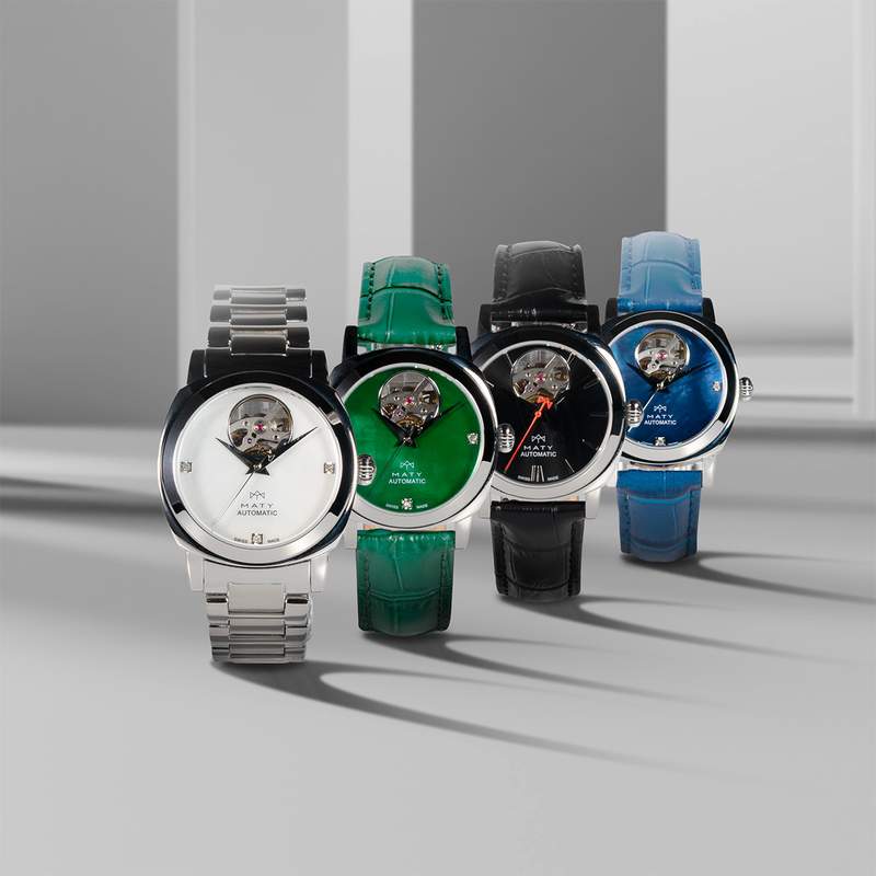 Montre MATY GM automatique cadran bleu bracelet cuir bleu - vue D3