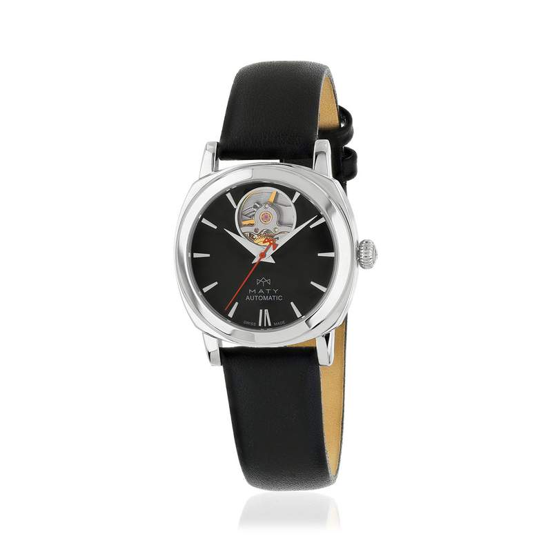 Montre MATY GM automatique cadran noir bracelet cuir noir - vue 1