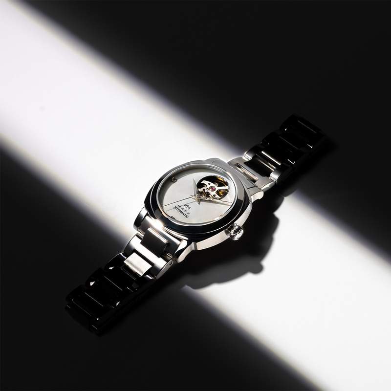 MATY GM automatisch horloge met witte wijzerplaat en stalen armband - bekijk D4