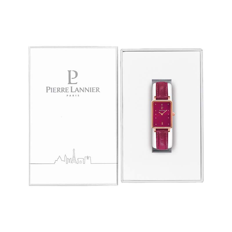Montre PIERRE LANNIER ariane femme bracelet cuir framboise - vue D1
