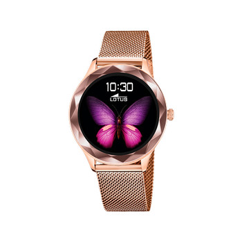 Montre LOTUS smartwatch femme connecté, bracelet acier doré rose