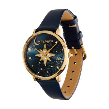 OLIVIA BURTON Celestial Nova dameshorloge, analoog, blauwe leren band