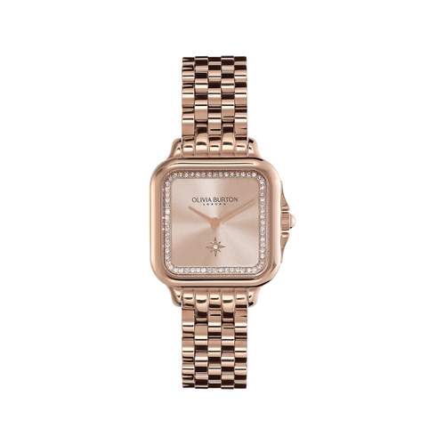 Montre OLIVIA BURTON grosvenor femme analogique, bracelet acier doré rose