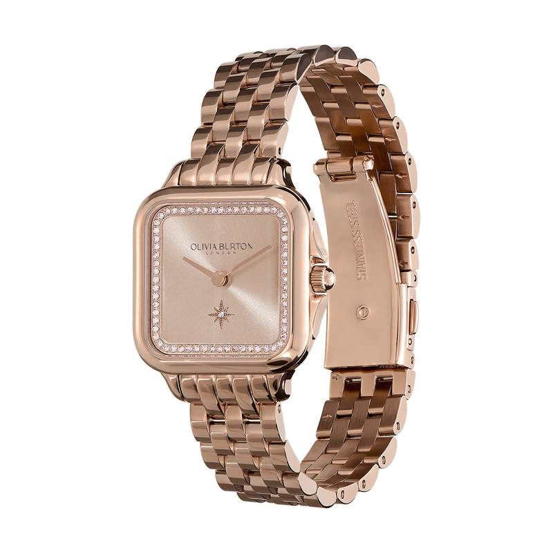 Montre OLIVIA BURTON grosvenor femme analogique, bracelet acier doré rose - vue D1