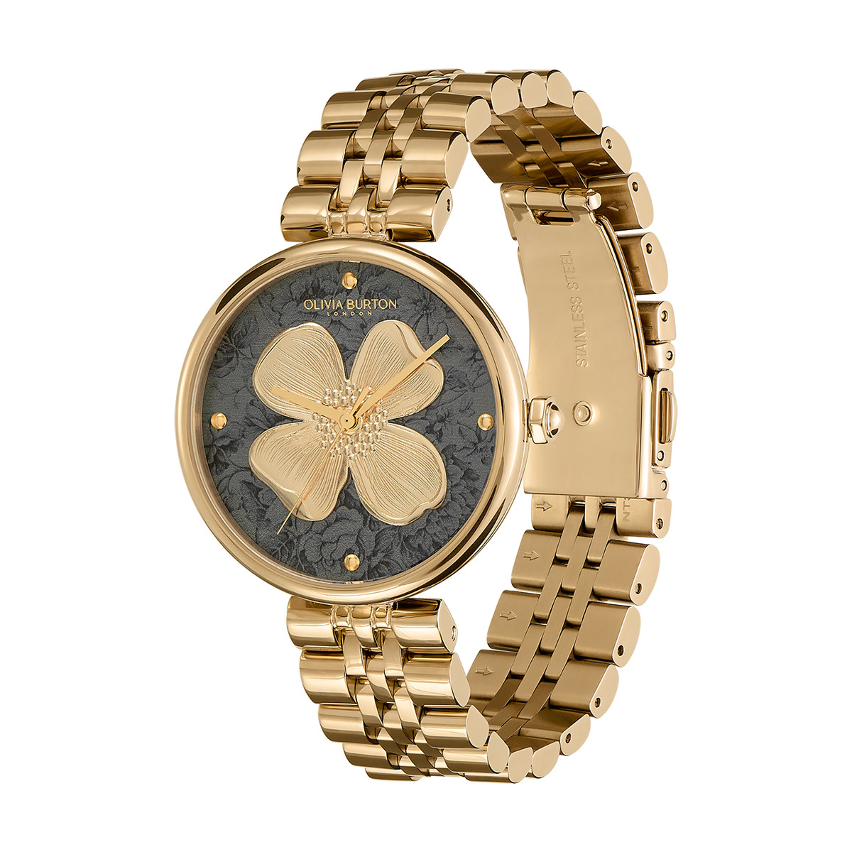 Montre OLIVIA BURTON dogwood femme analogique, bracelet acier doré jaune - vue D1