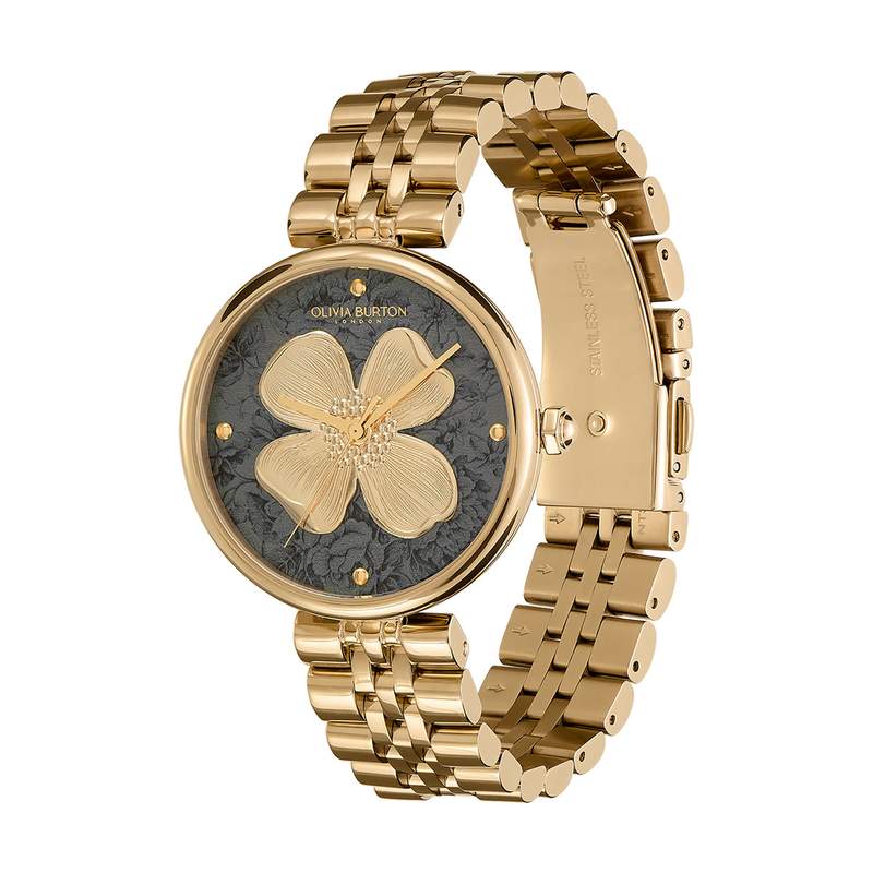 Montre OLIVIA BURTON dogwood femme analogique, bracelet acier doré jaune - vue D1