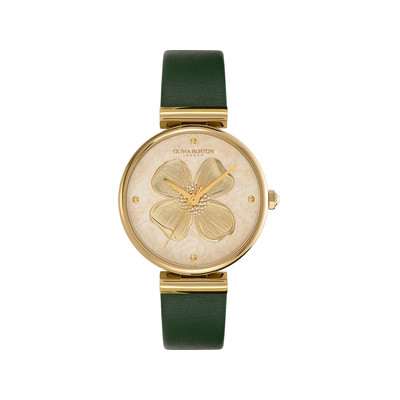 Montre OLIVIA BURTON dogwood femme analogique, bracelet cuir vert