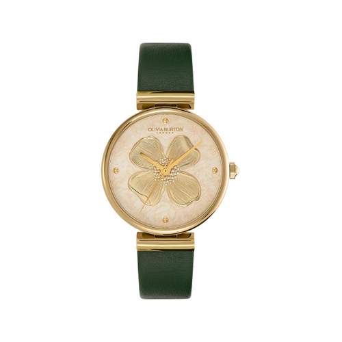 OLIVIA BURTON dogwood analog ladies watch, green leather strap